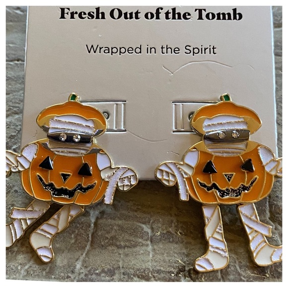 Sugarfix Baublebar Mummy Pumpkin Fresh Out The Tomb Halloween Earrings NWT - Picture 1 of 11